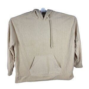 Beige Ribbed Hoodie Sweatshirt 2XL 100% Polyester Pullover With Kangaroo Pocket